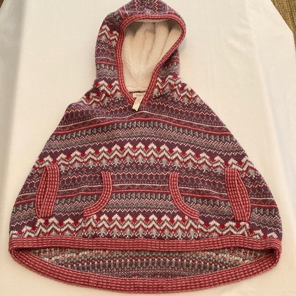 Matilda Jane Girls Purple‎ Fair Isle Angora Mix Sweater Poncho Sherpa Hood S 4 - Picture 2 of 7